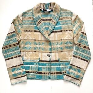 Rhonda Stark Wool Blend Lightweight Blanket Jacket Southwest Print Size S